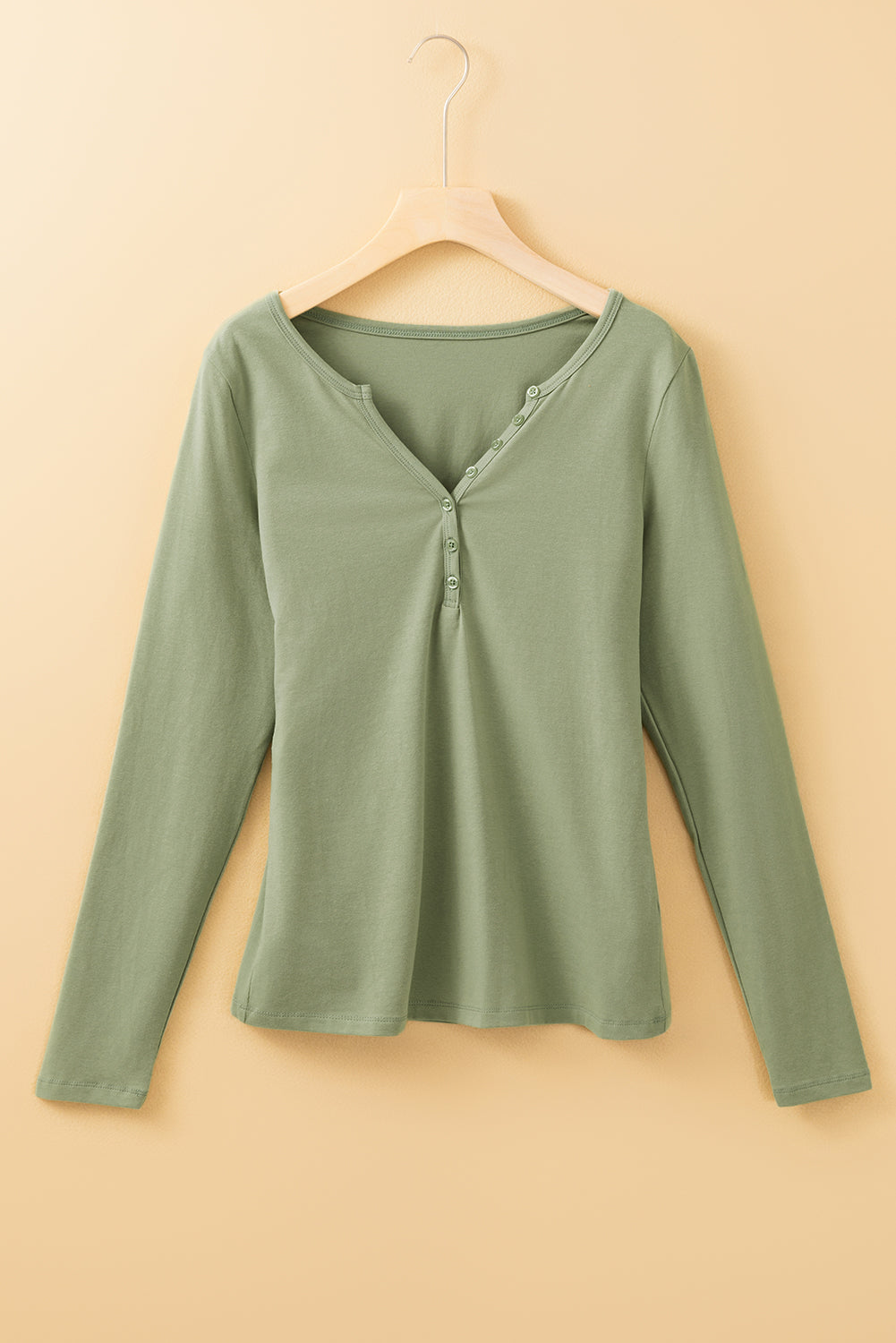Black Long Sleeve Buttons V Neck Slim Fit Top