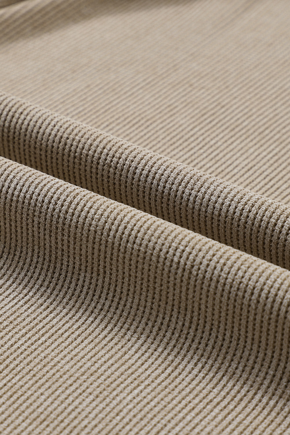 Khaki Ribbed Knit Round Neck Pullover Sweatshirt