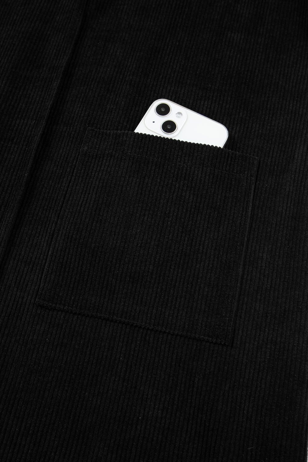 Black Corduroy Sleeveless Mini Dress With Patched Pockets