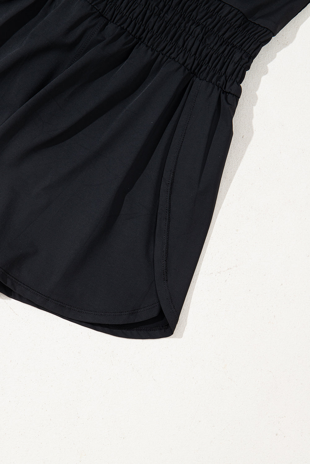 Black Plain Sleeveless Loop Drawstring Cinched Waist Romper