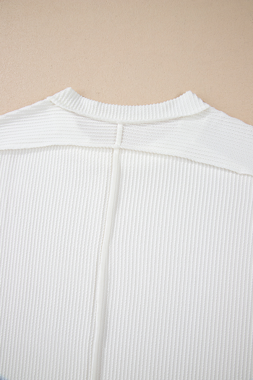 White Textured Knit Exposed Stitching T-shirt