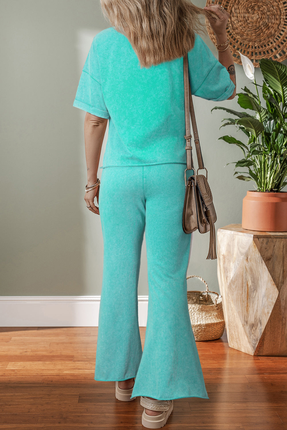 Ashleigh Blue Acid Wash Star Patched Rolled Trim Pants Set