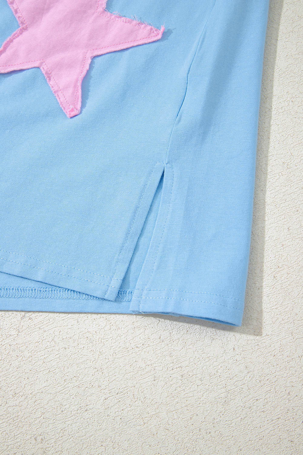Aruba Blue Frayed Denim Star Patched Oversize T Shirt
