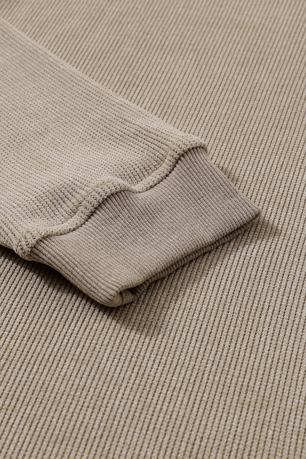 Khaki Ribbed Knit Round Neck Pullover Sweatshirt