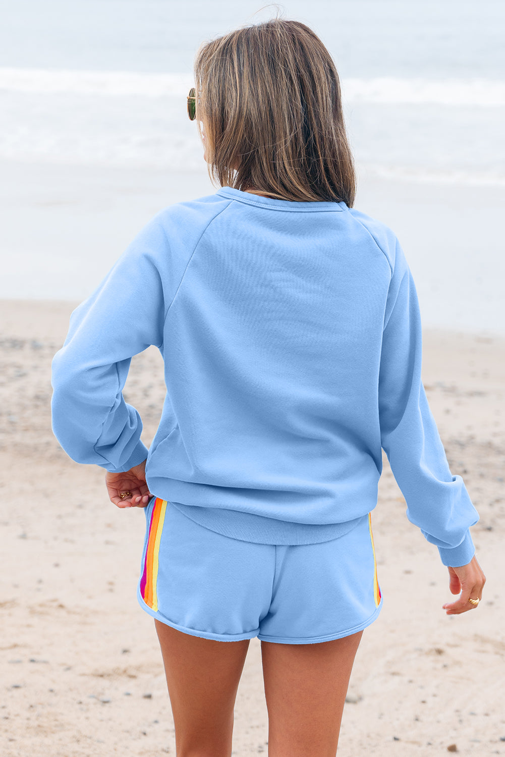 Black Striped Accent Pullover and Shorts Two Piece Casual Set