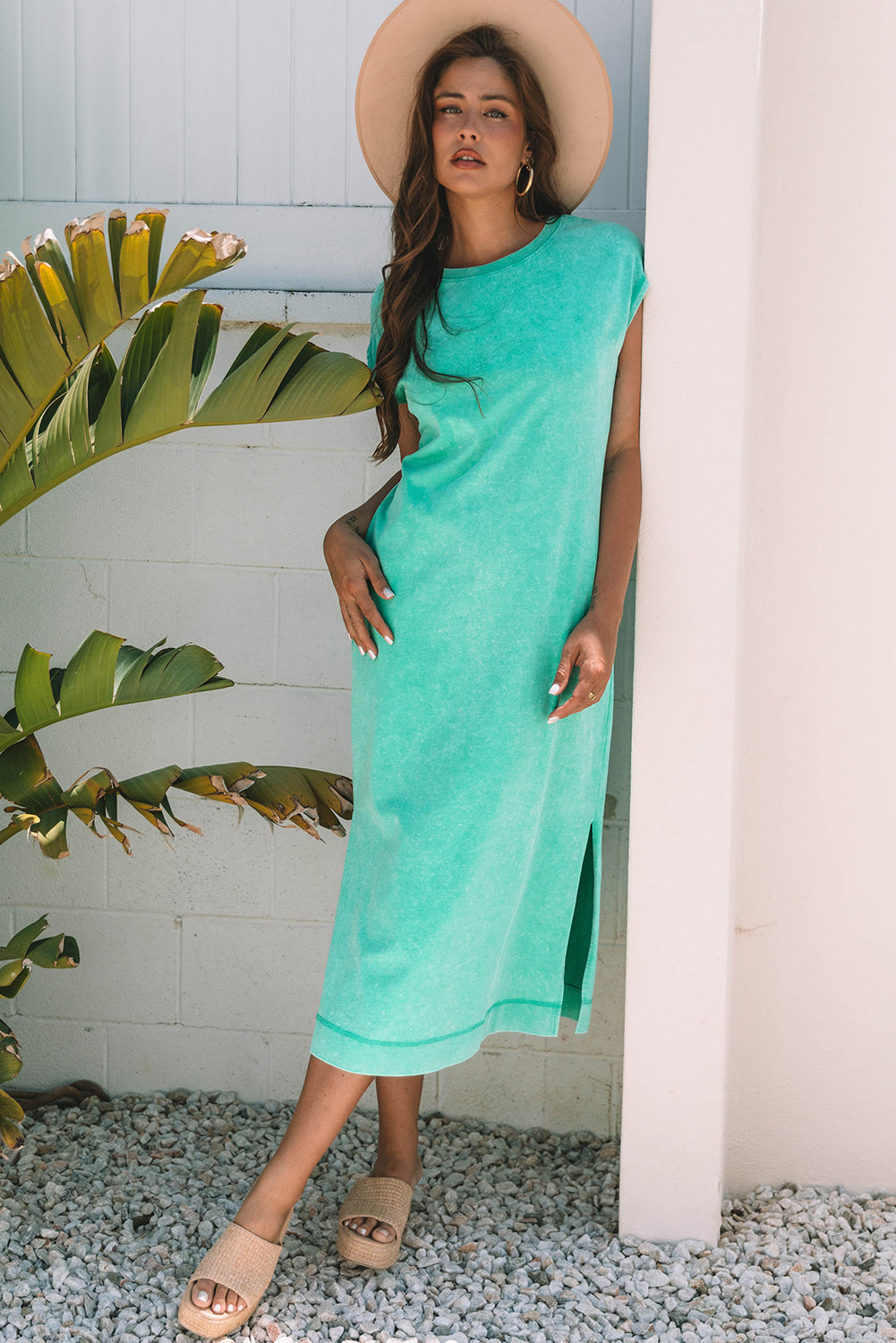 Wisteria Mineral Wash Pocketed T-shirt Long Dress