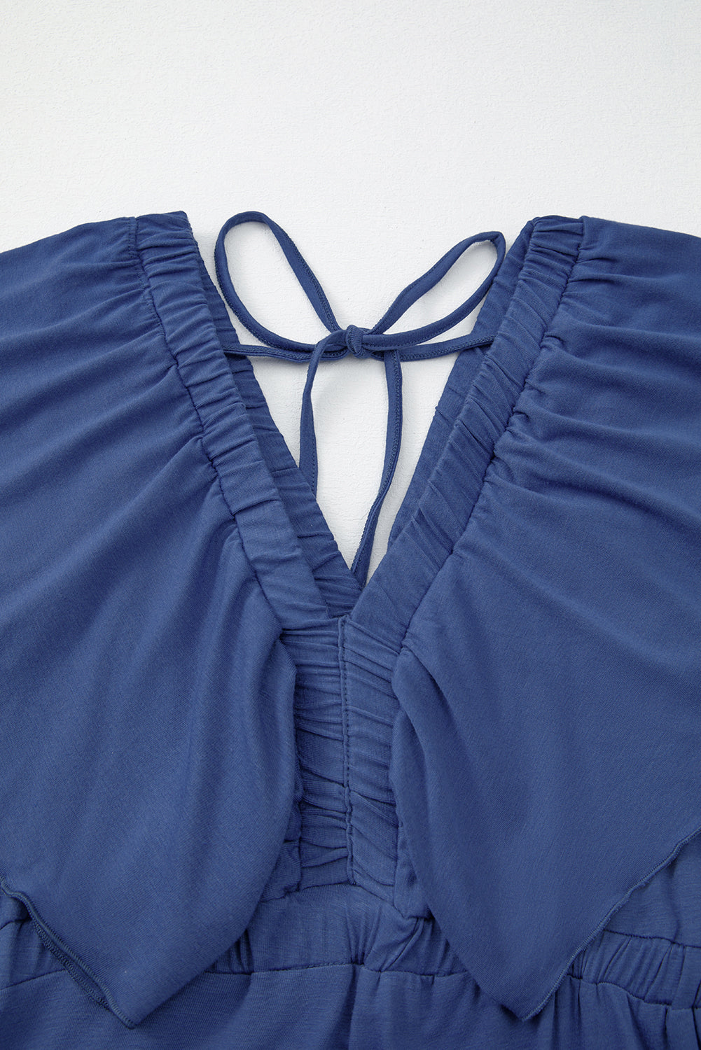 Textured V Neck Flutter Sleeve Ruffled Maxi Dress