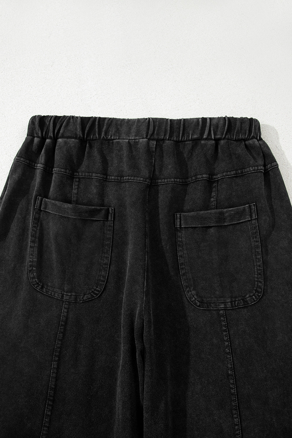 Black Mineral Wash Exposed Seam Drawstring High Waist Wide Leg Cargo Pants