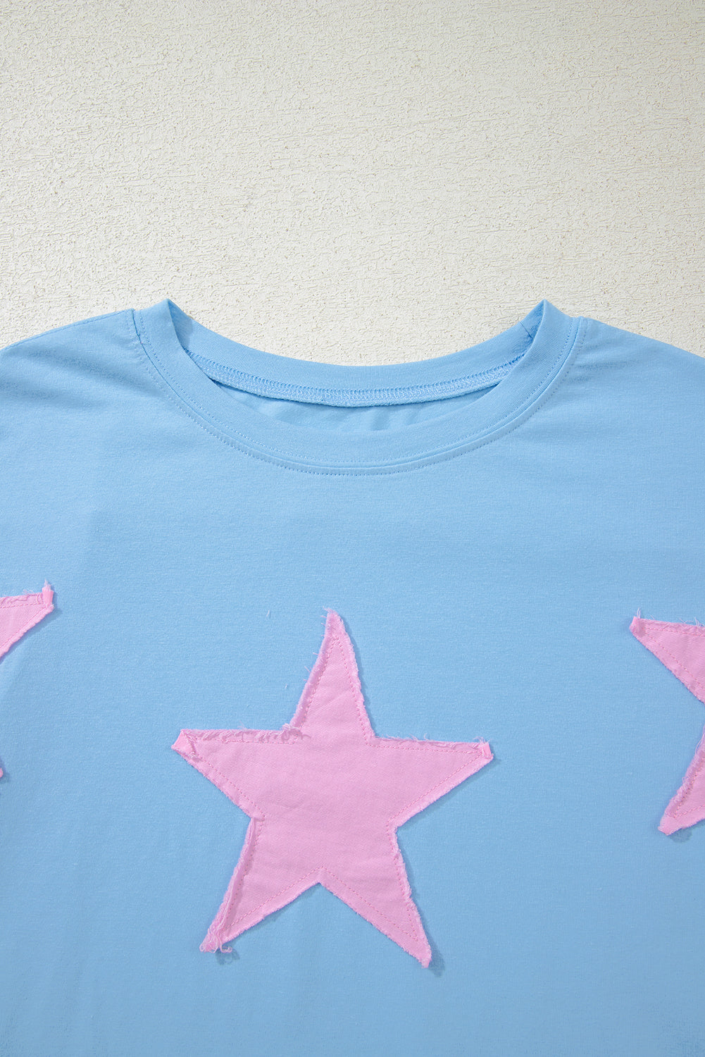 Aruba Blue Frayed Denim Star Patched Oversize T Shirt