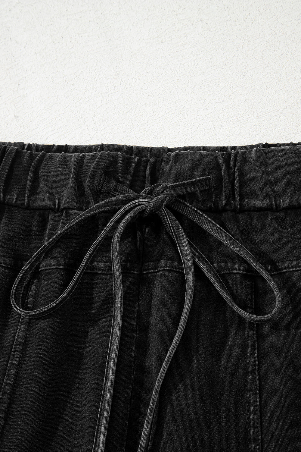 Black Mineral Wash Exposed Seam Drawstring High Waist Wide Leg Cargo Pants
