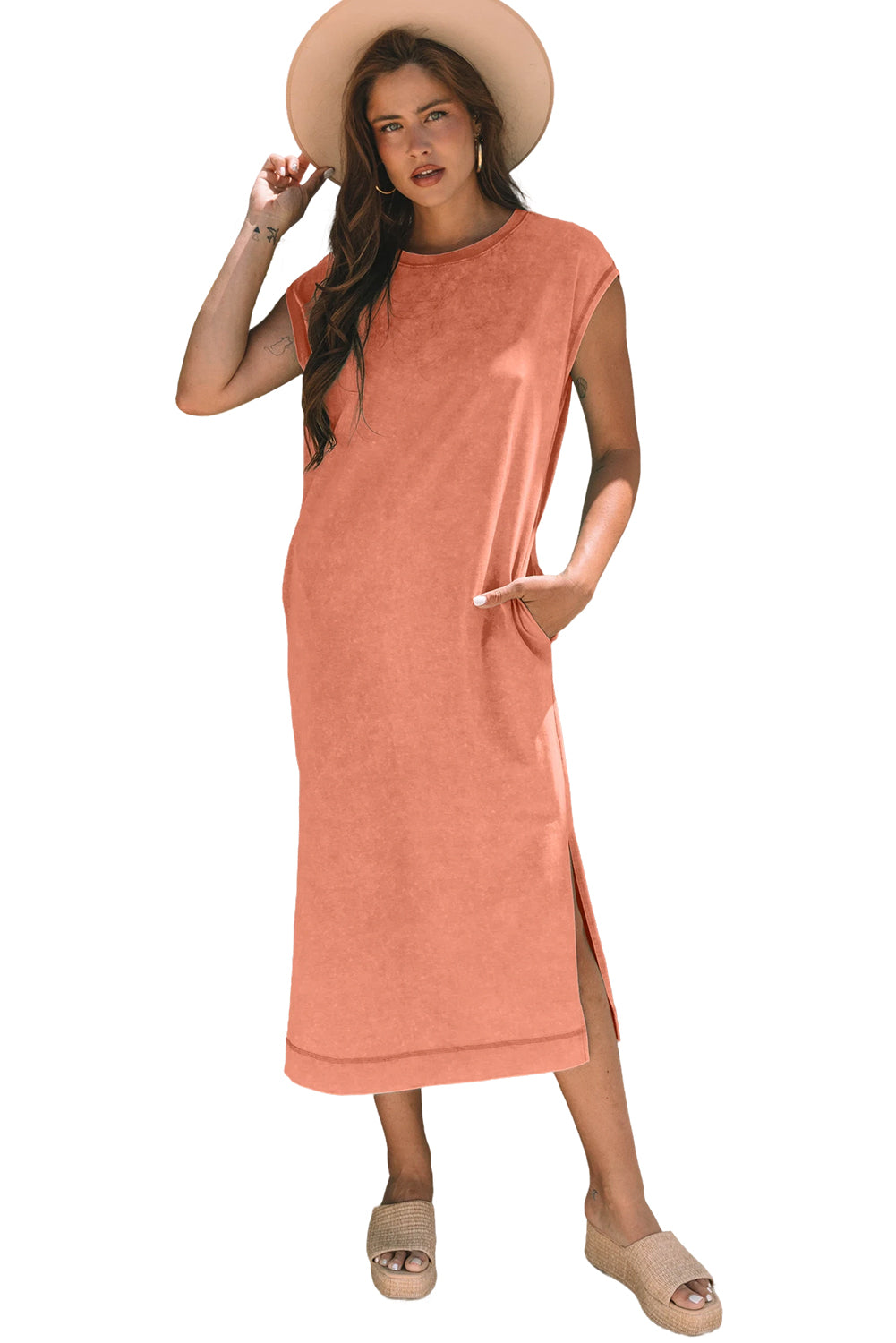 Wisteria Mineral Wash Pocketed T-shirt Long Dress