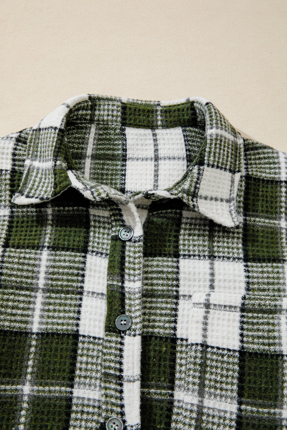 Black Plaid Print Textured Knit Buttoned Shacket