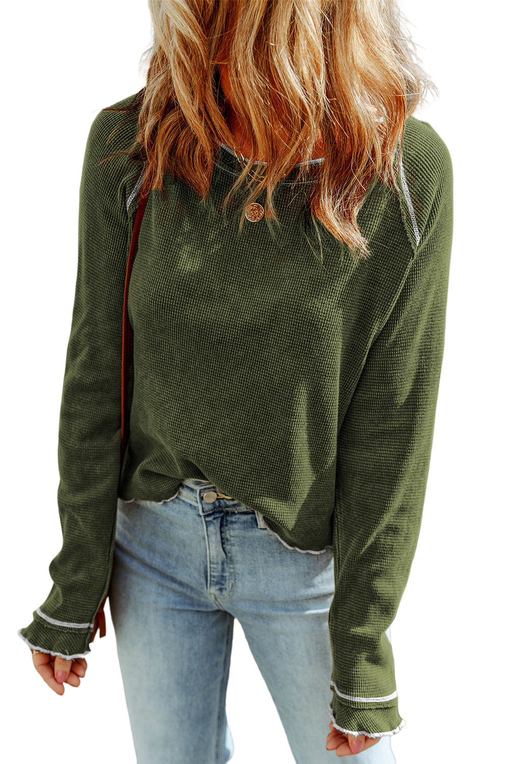 Gray Textured Round Neck Long Sleeve Top