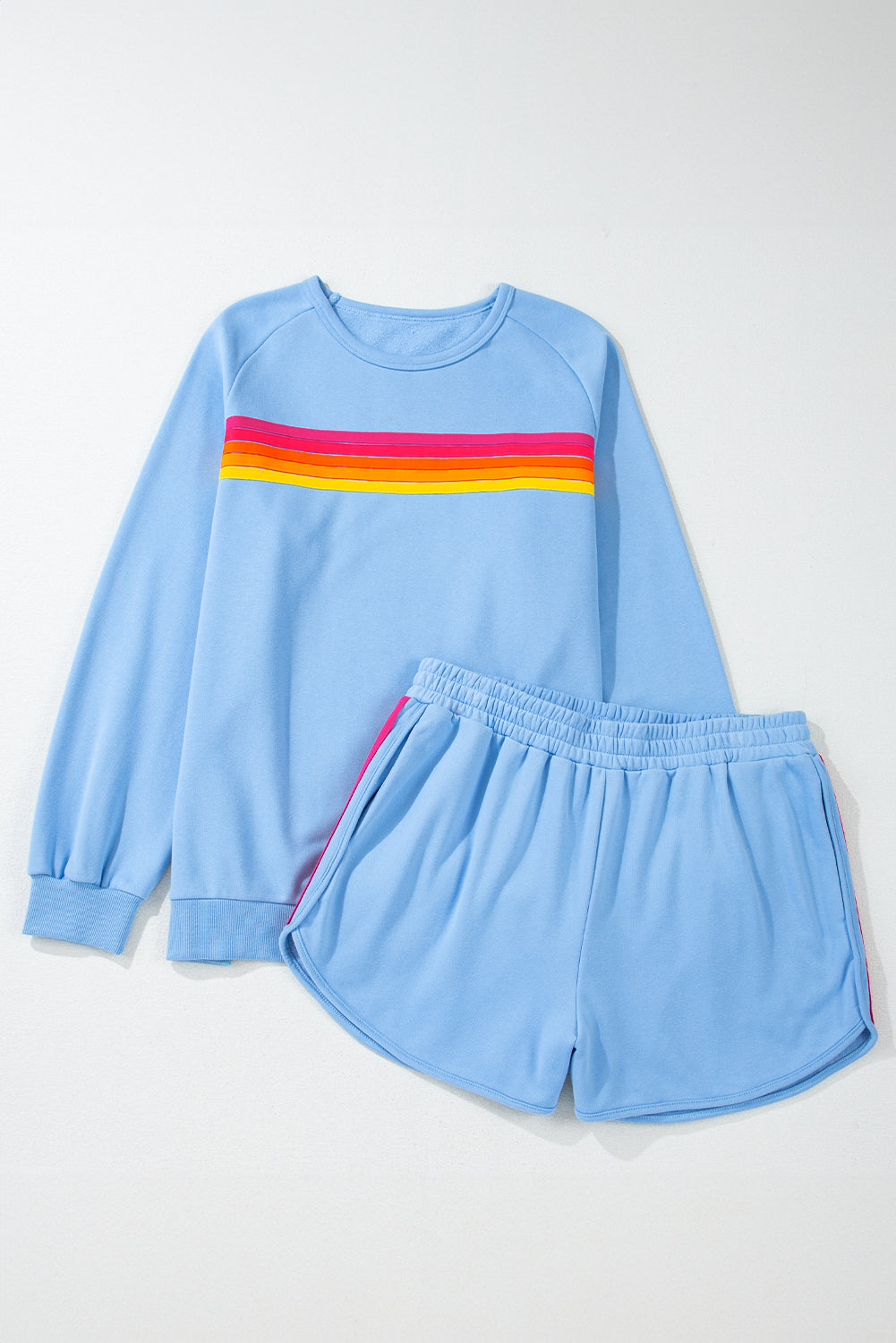 Black Striped Accent Pullover and Shorts Two Piece Casual Set
