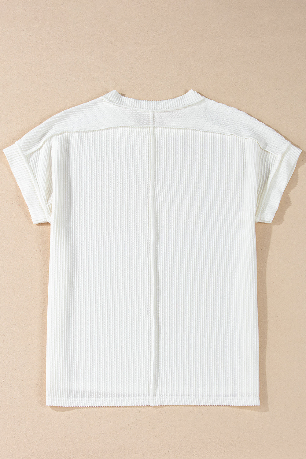 White Textured Knit Exposed Stitching T-shirt