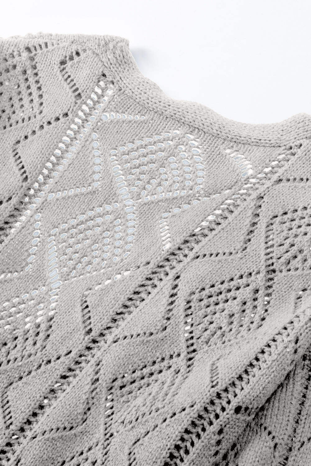 Gray Hollow-out Openwork Knit Cardigan