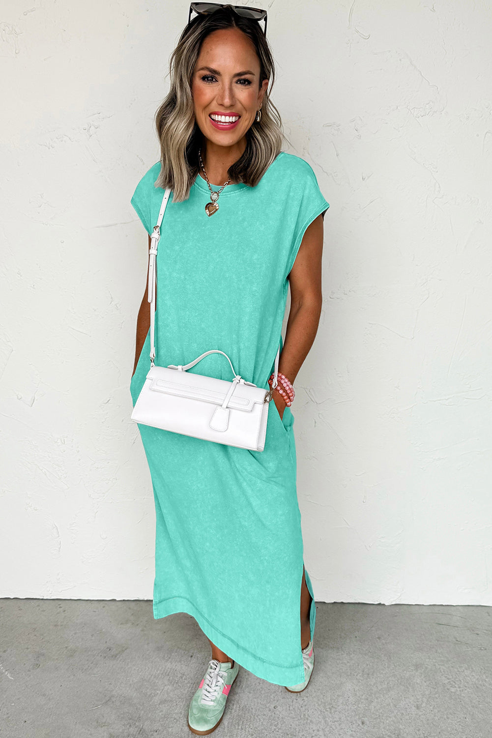 Wisteria Mineral Wash Pocketed T-shirt Long Dress