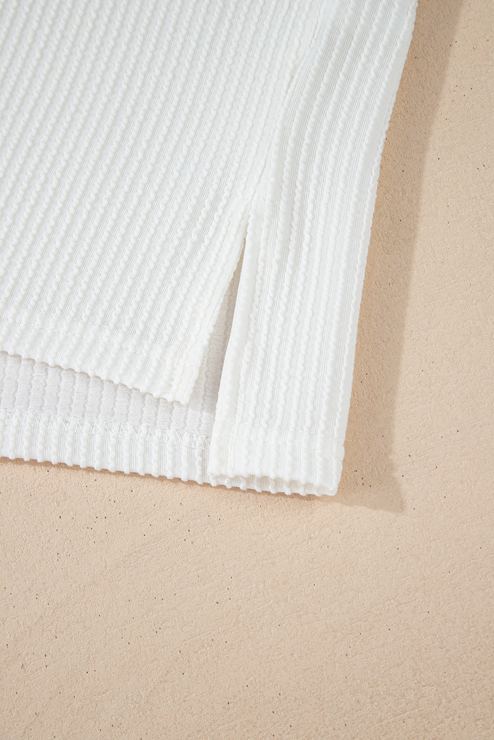 White Textured Knit Exposed Stitching T-shirt