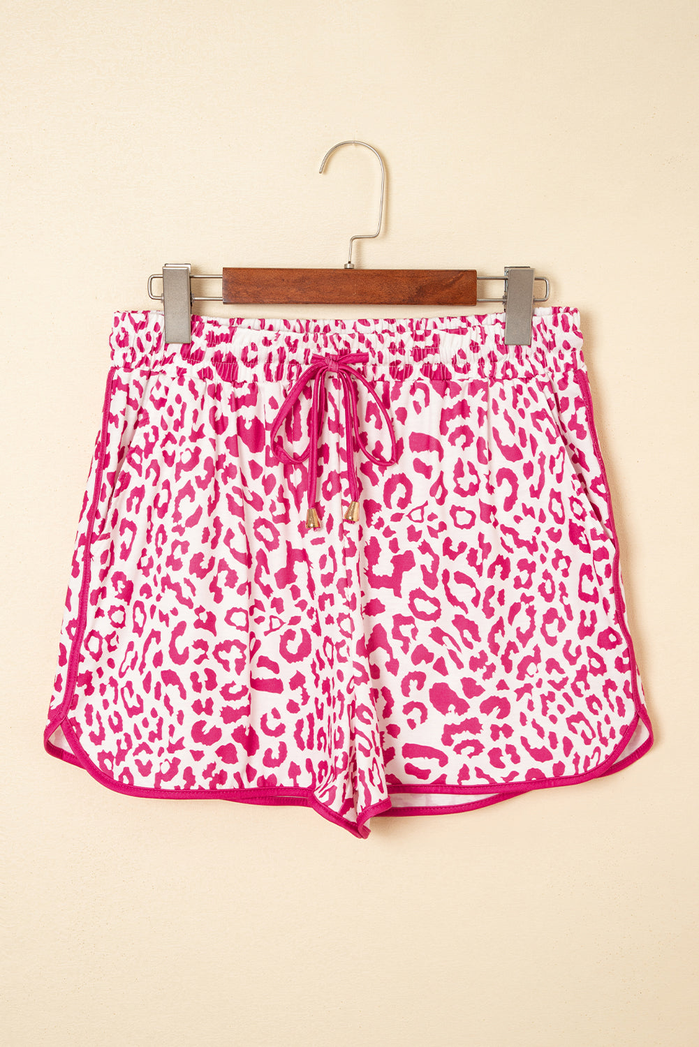 Blue Leopard Elastic Waist Lace up Contrast Trim Casual Shorts
