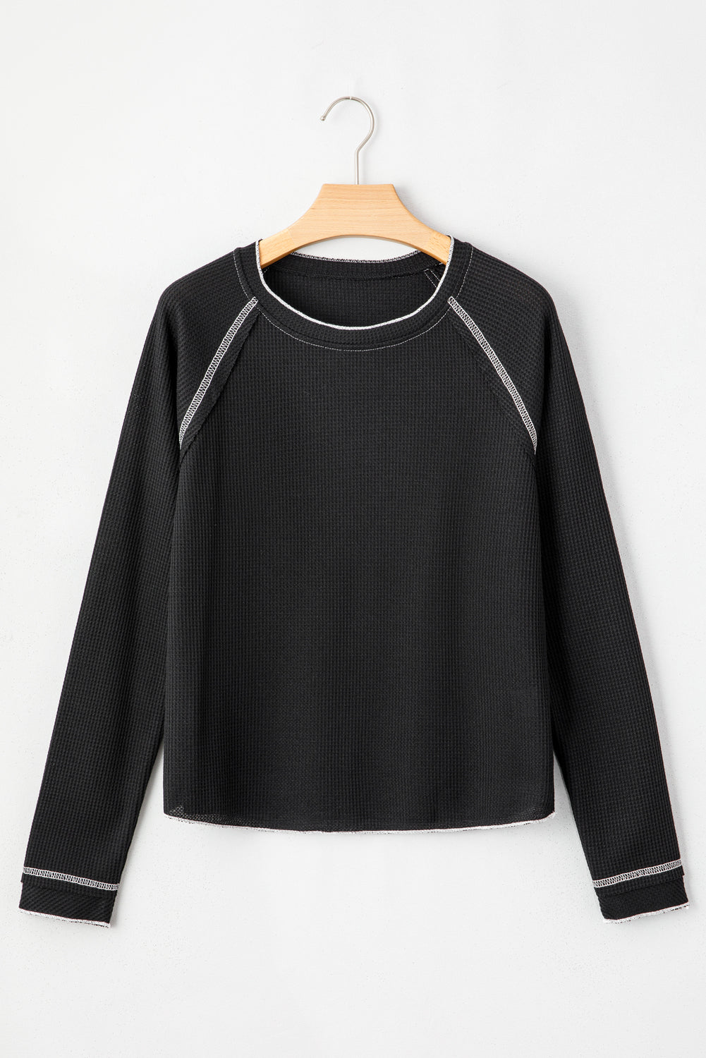 Gray Textured Round Neck Long Sleeve Top