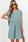 Dusty Pink Corded Knit Textured Patched Pocket Frilled Swing Mini Dress with Pockets
