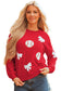 Red Sequin Baseball Bow Patched Pattern Game Day Pullover Sweatshirt