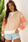 Light French Beige Color Block Textured Patchwork Pullover Sweatshirt