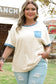 Beige Raw Seam Contrast Color Patchwork Plus Size Top
