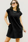 Black Textured Cap Sleeve T Shirt Dress