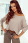 Beige Lettuce Cuffs Drop Shoulder Loose Ribbed Knit Top