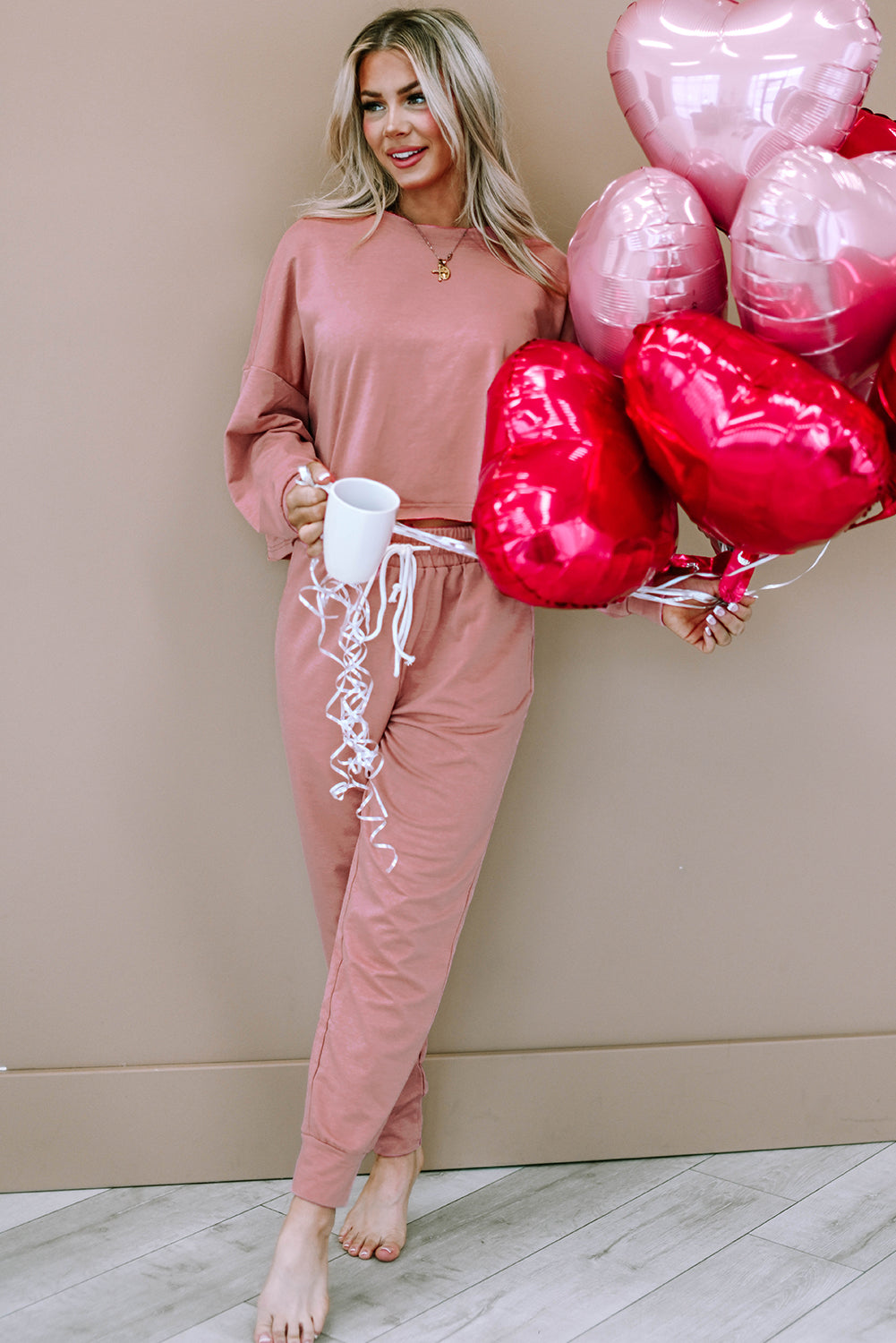 Pink Sport Boxy Fit Pullover & Pants Outfit