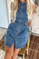Myosotis Western Belt Button Down Sleeveless Denim Short Dress