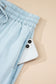 Beau Blue Light Wash Contrast Trim Center Seam Drawstring High Waist Wide Leg Denim Pants