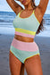 Rose Red Color Block High Waisted Sexy Bikini Set