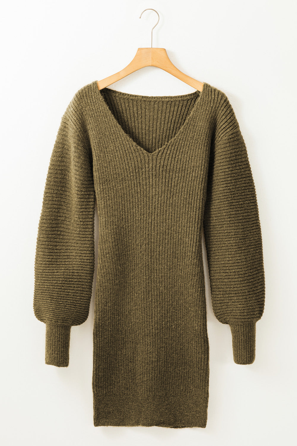 Green V Neck Bodycon Sweater Dress