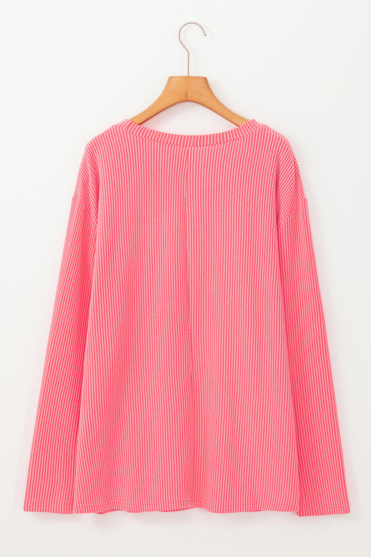 Peach Blossom Plus Size Ribbed Textured Long Sleeve T Shirt