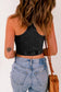 Black Ribbed Mineral Wash Racerback Cropped Tank Top