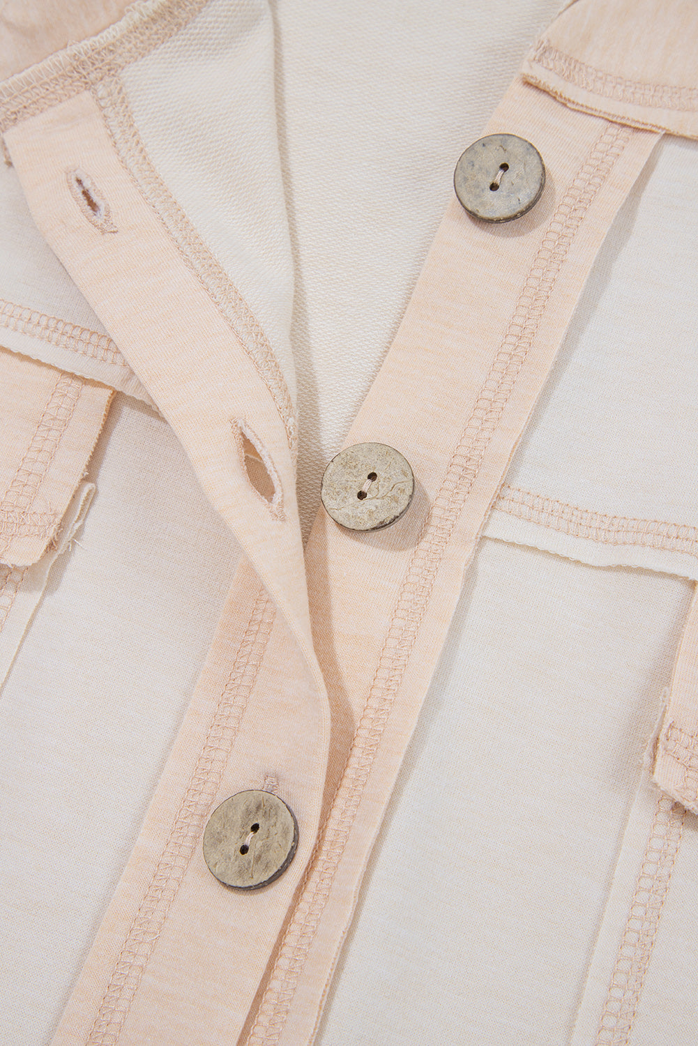 Beige Half Placket Chest Pockets Short Sleeve Wide Leg Jumpsuit
