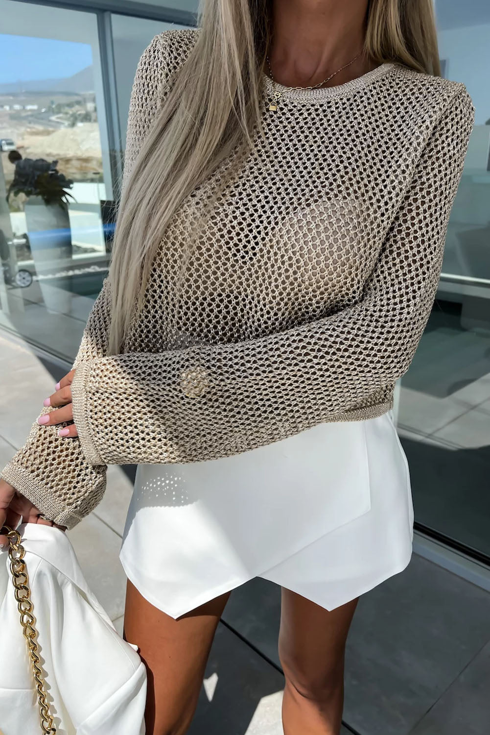 Knit Long Sleeve Khaki Top