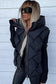 Black Quilted Zipper Front Hooded Vest Coat