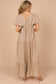 Textured V Neck Flutter Sleeve Ruffled Maxi Dress
