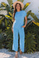 Smoke Gray Solid Corded Knit Short Sleeve T Shirt and Wide Leg Pants Set