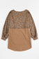 Brown Printed Raw Edge Leopard Patchwork Oversized Blouse