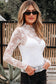 Black Sheer Floral Lace Mesh Mock Neck Long Sleeve Top