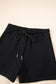 Navy Blue Button Drawstring Hooded Pullover and Casual Short Set