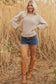 Parchment Mixed Texture Patchwork Knitted Puff Sleeve Sweater