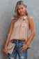 Pink Sleeveless Tie Mock Neck Leopard Tank Top