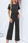 Black Ribbed Keyhole Short Sleeve Wide Leg Jumpsuit