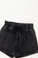 Black Drawstring High Waist Casual Denim Shorts with Pockets