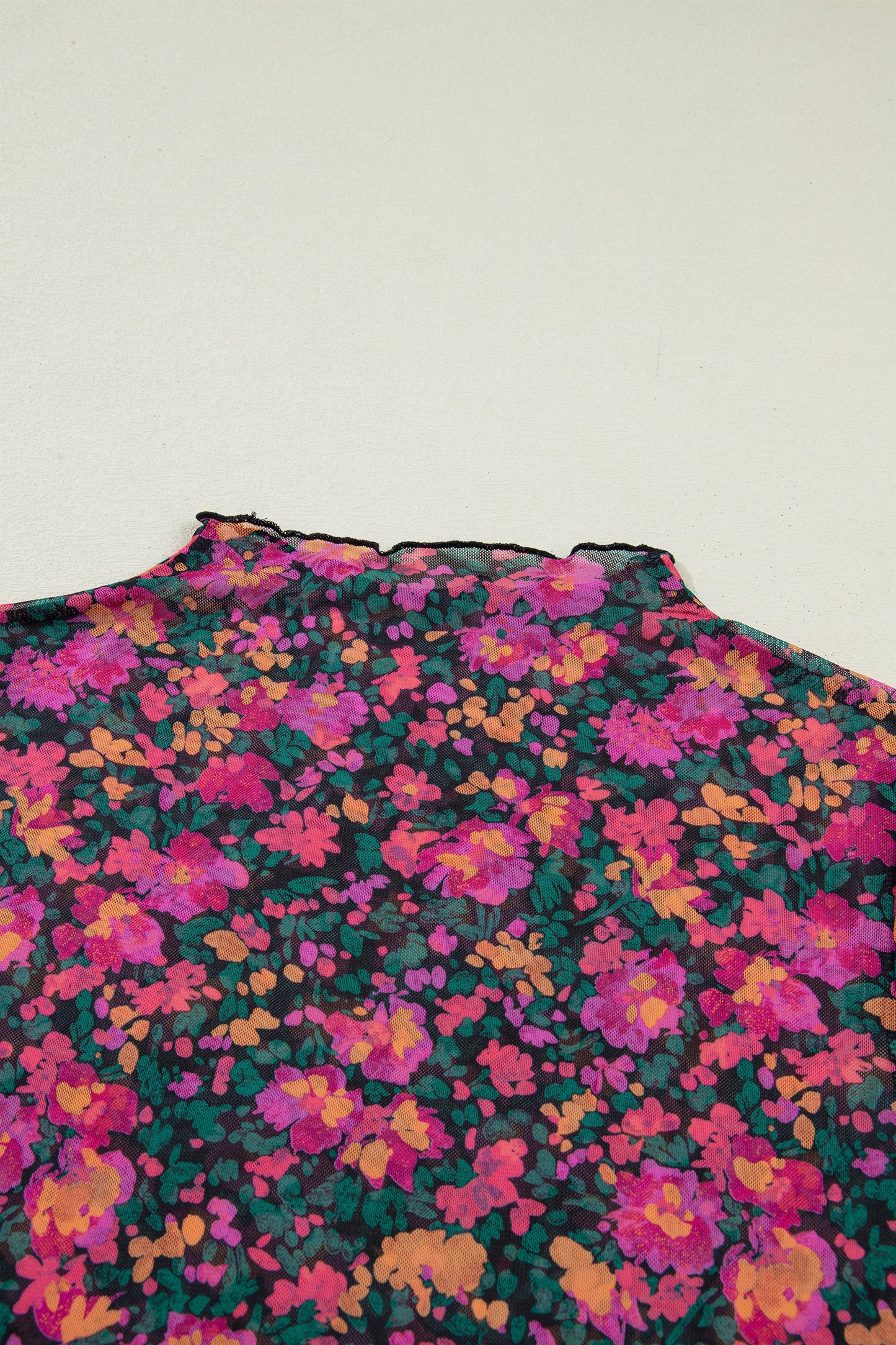 Rose Retro Floral Printed Mesh Short Sleeve Top